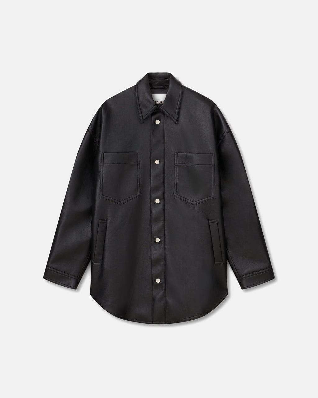 Surchemise-veste boutonnée noire oversize en cuir régénéré avec poches poitrine