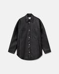 Surchemise-veste boutonnée noire oversize en cuir régénéré avec poches poitrine