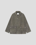 Veste oversize en cuir velours gris foncé avec boutons-pression et poches plaquées