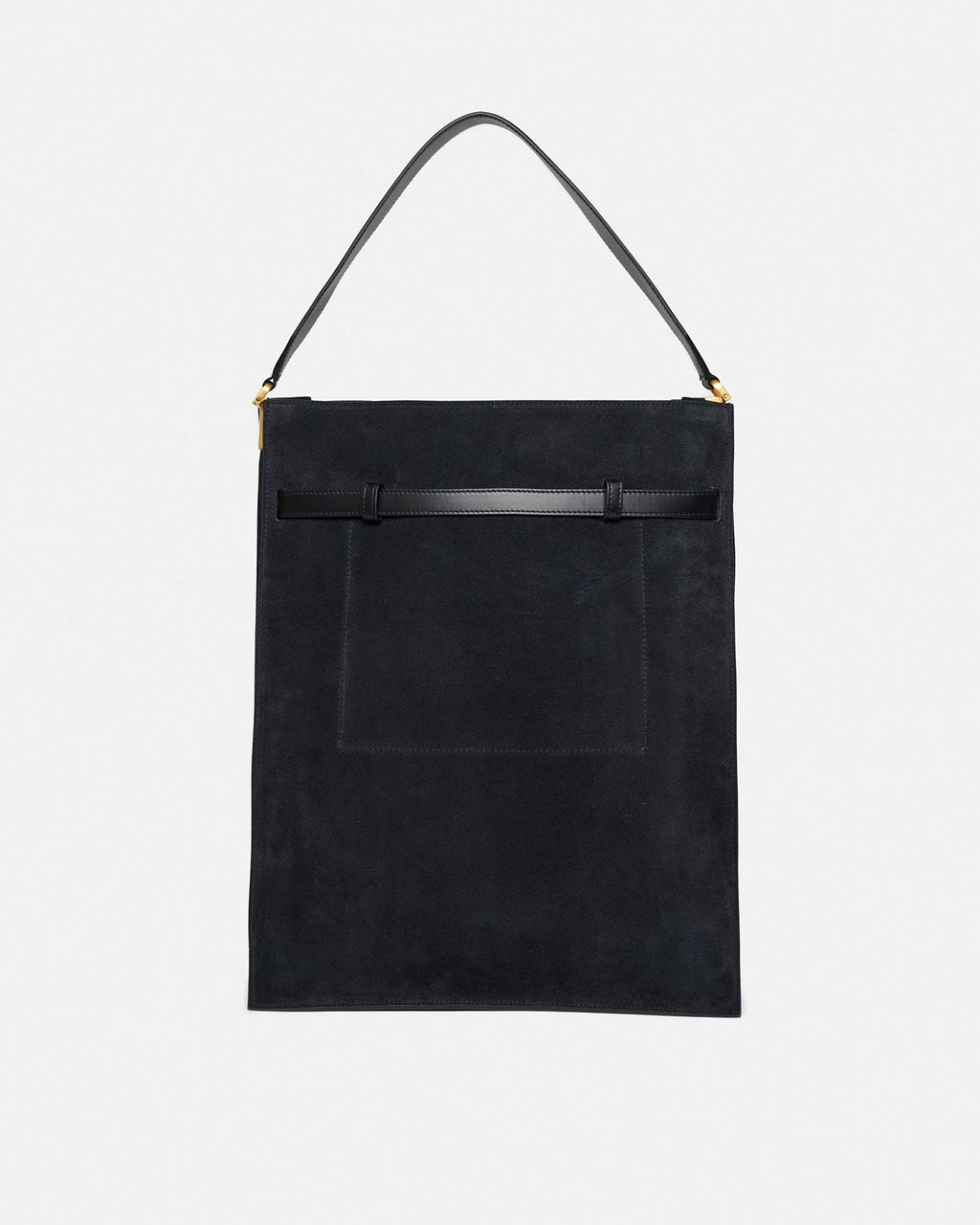 Grand sac cabas structuré en daim noir avec lanière à boucle dorée