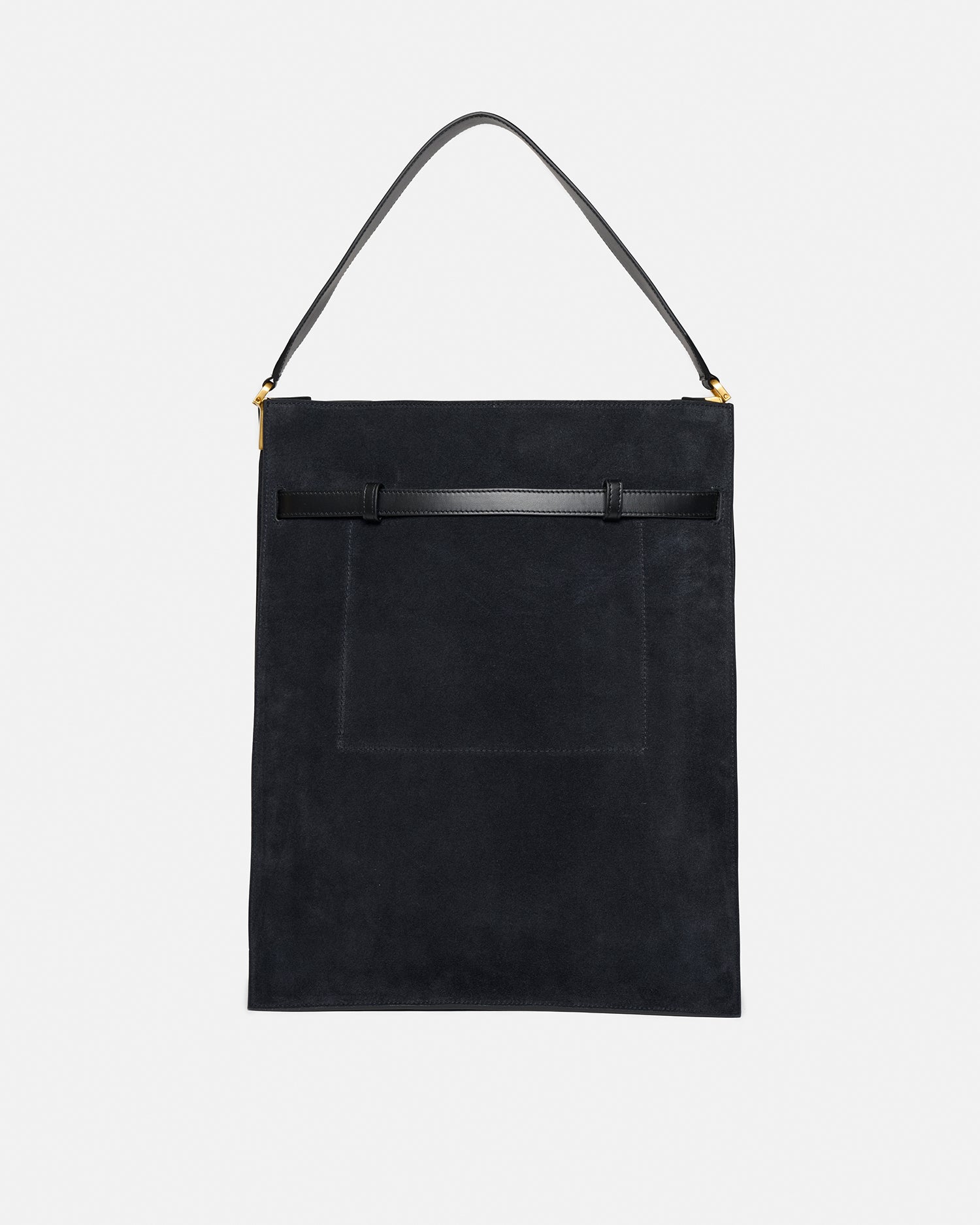 Grand sac cabas structuré en daim noir avec lanière à boucle dorée