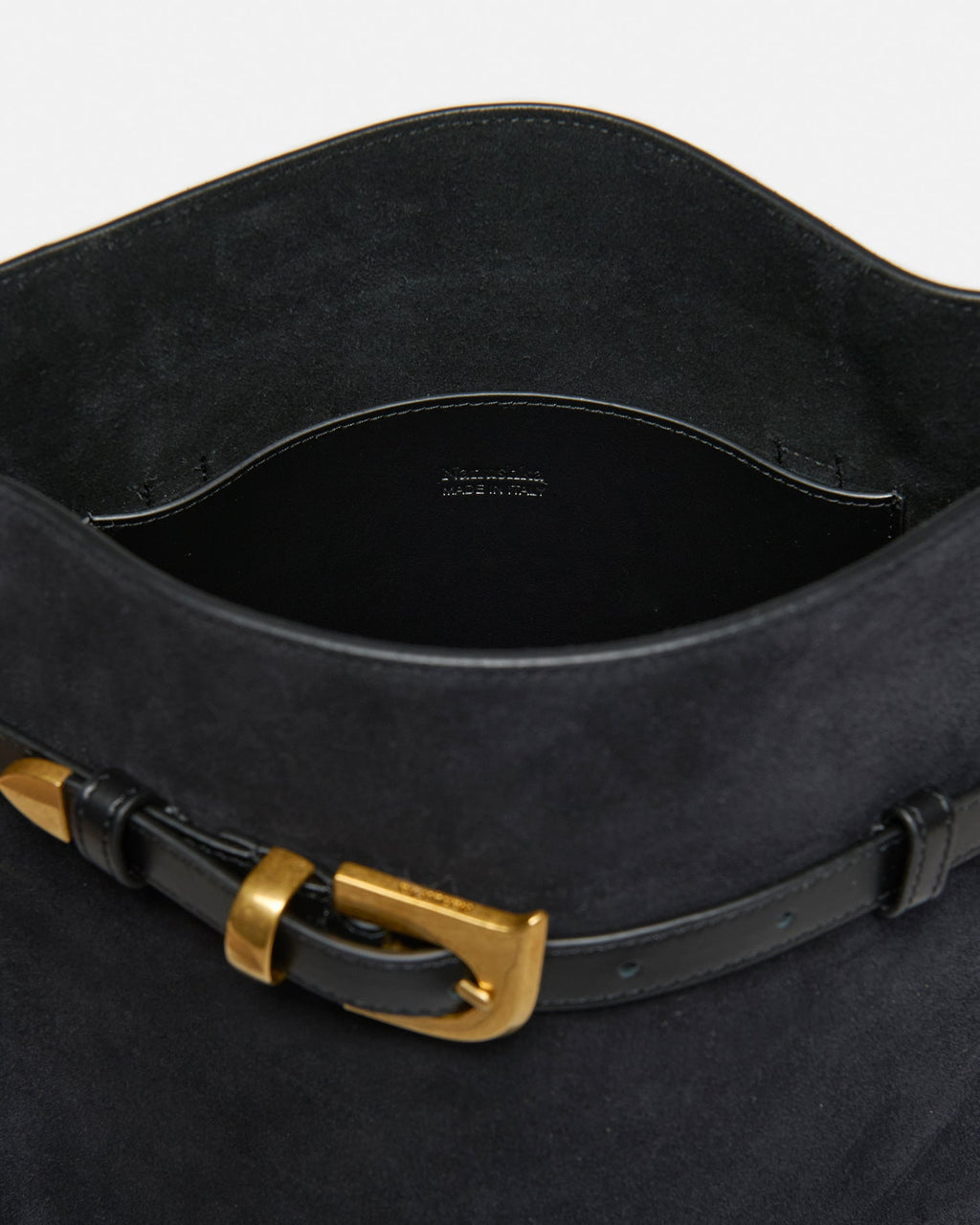 Grand sac cabas structuré en daim noir avec lanière à boucle dorée
