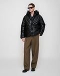 Manteau d'hiver chaud et surdimensionné pour homme en cuir végétalien noir avec capuche