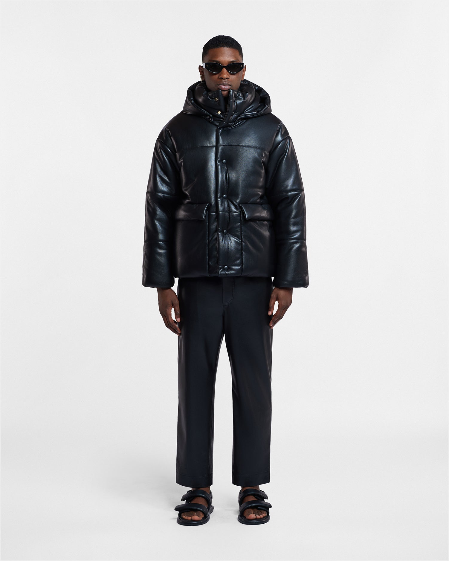 Pantalon décontracté en similicuir coupe ample pour homme, noir
