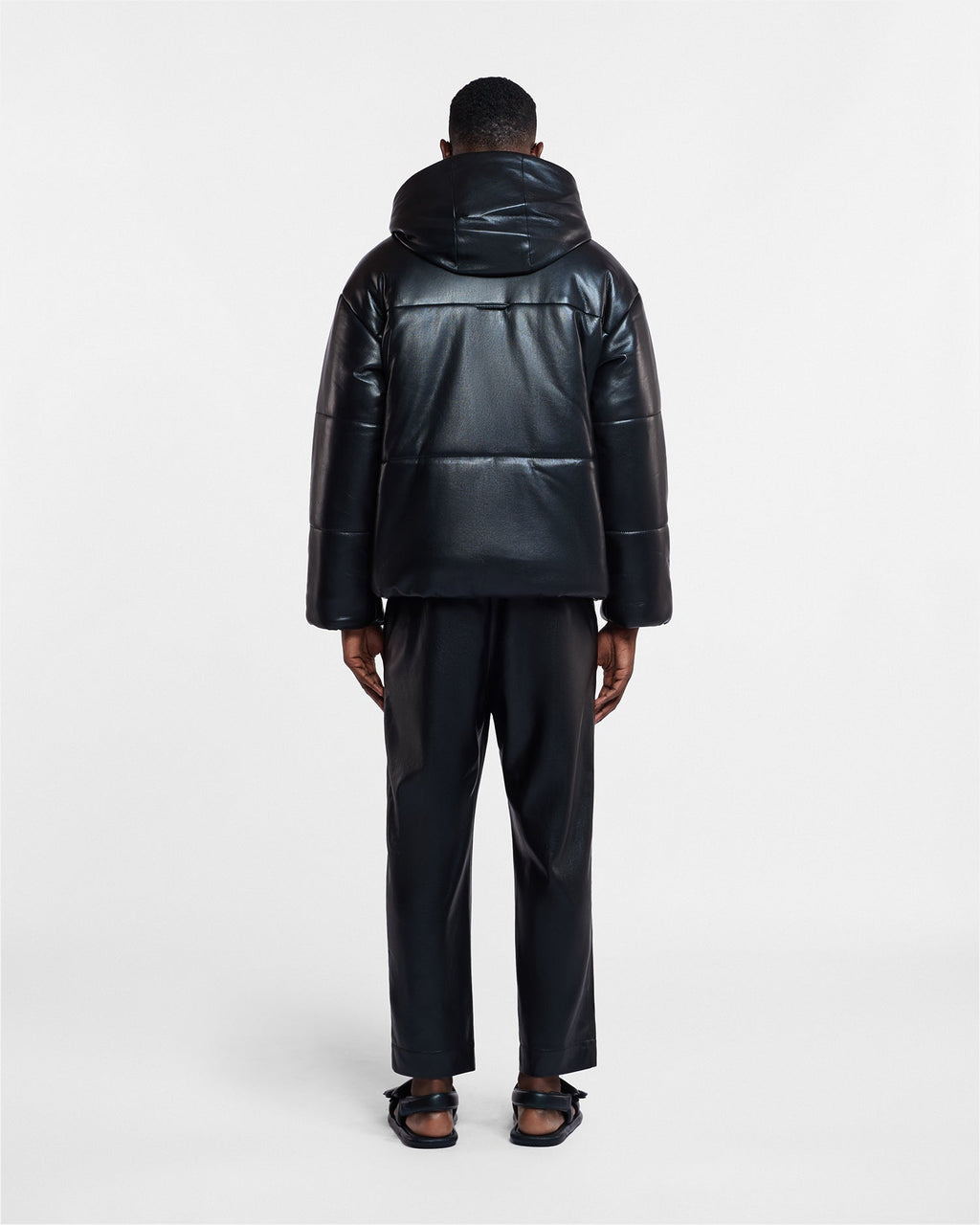 Pantalon décontracté en similicuir coupe ample pour homme, noir