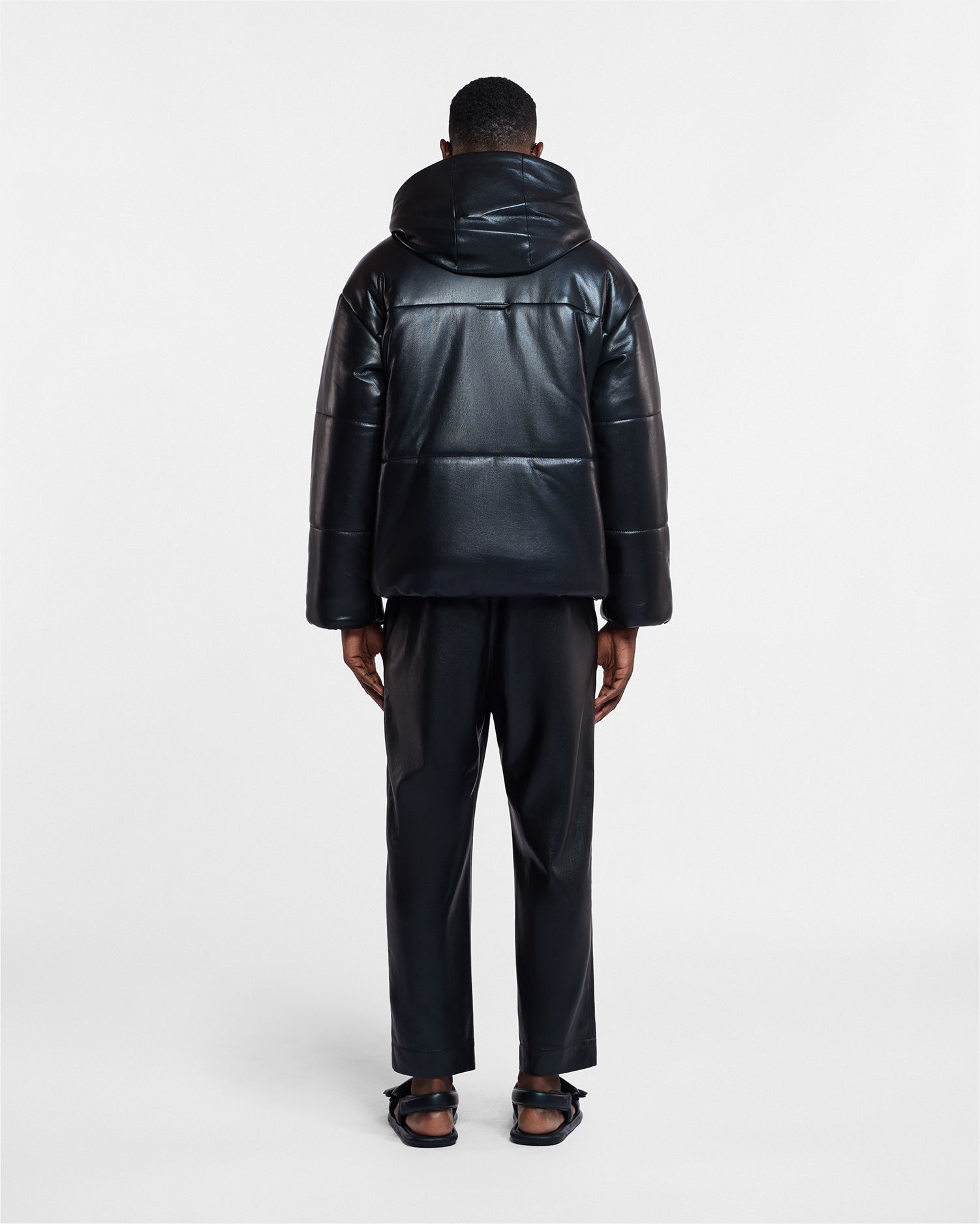 Pantalon décontracté en similicuir coupe ample pour homme, noir