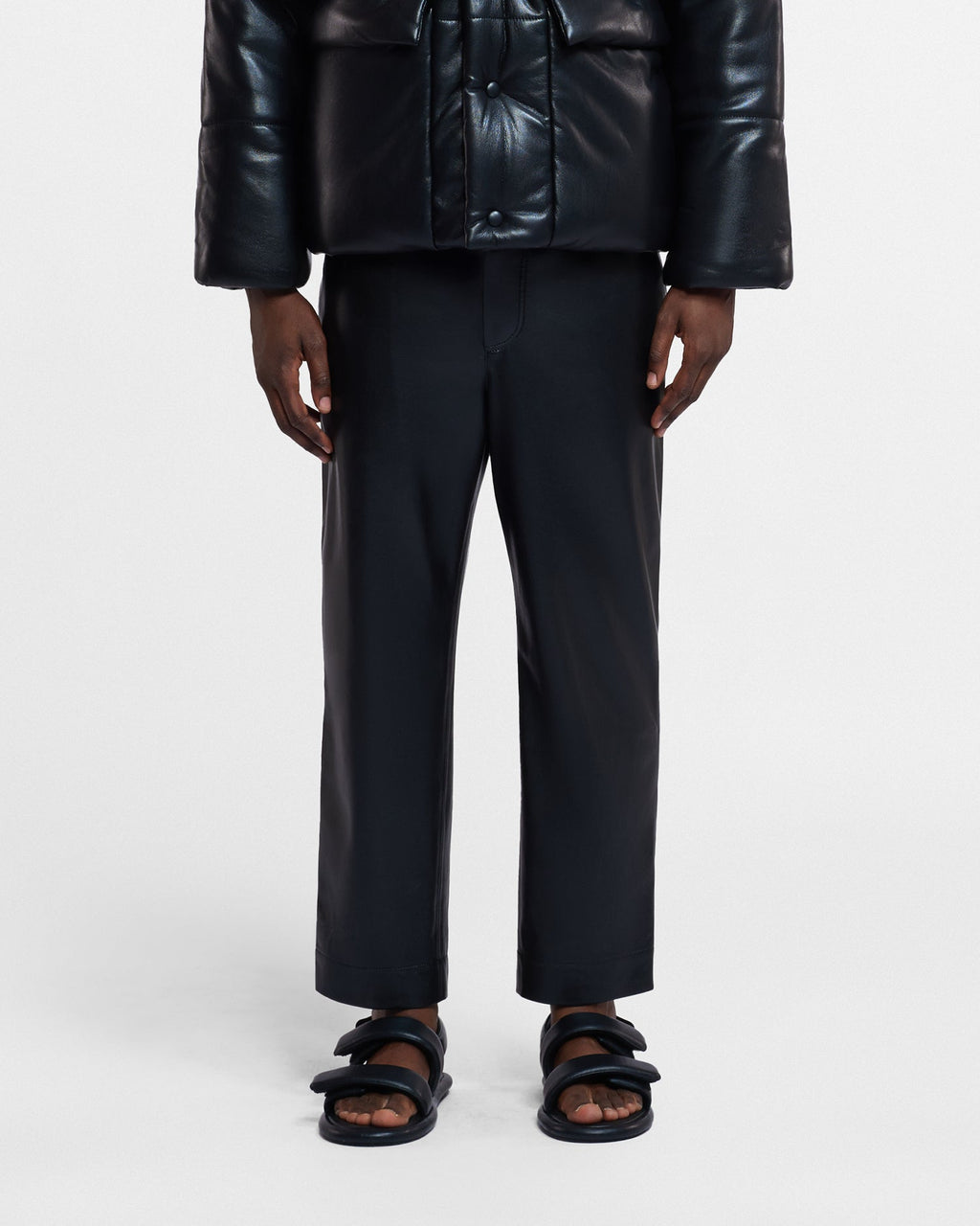 Pantalon décontracté en similicuir coupe ample pour homme, noir