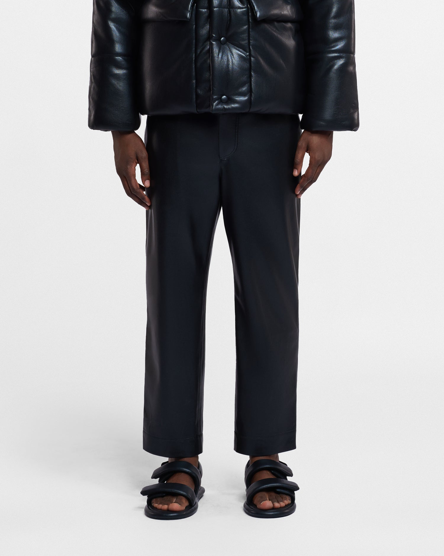 Pantalon décontracté en similicuir coupe ample pour homme, noir
