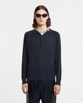 Polo homme en laine mérinos fine anthracite à manches longues