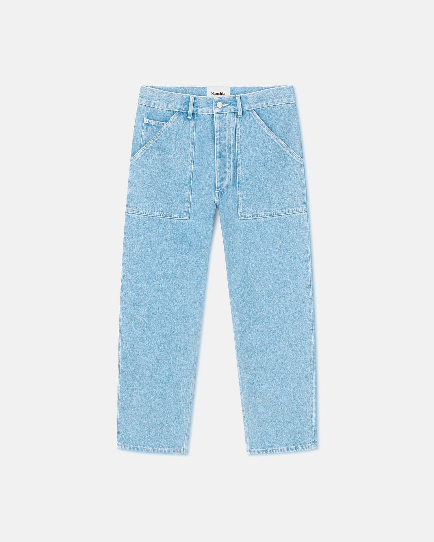 Jean de travail fuselé décontracté pour homme en denim délavé clair écologique