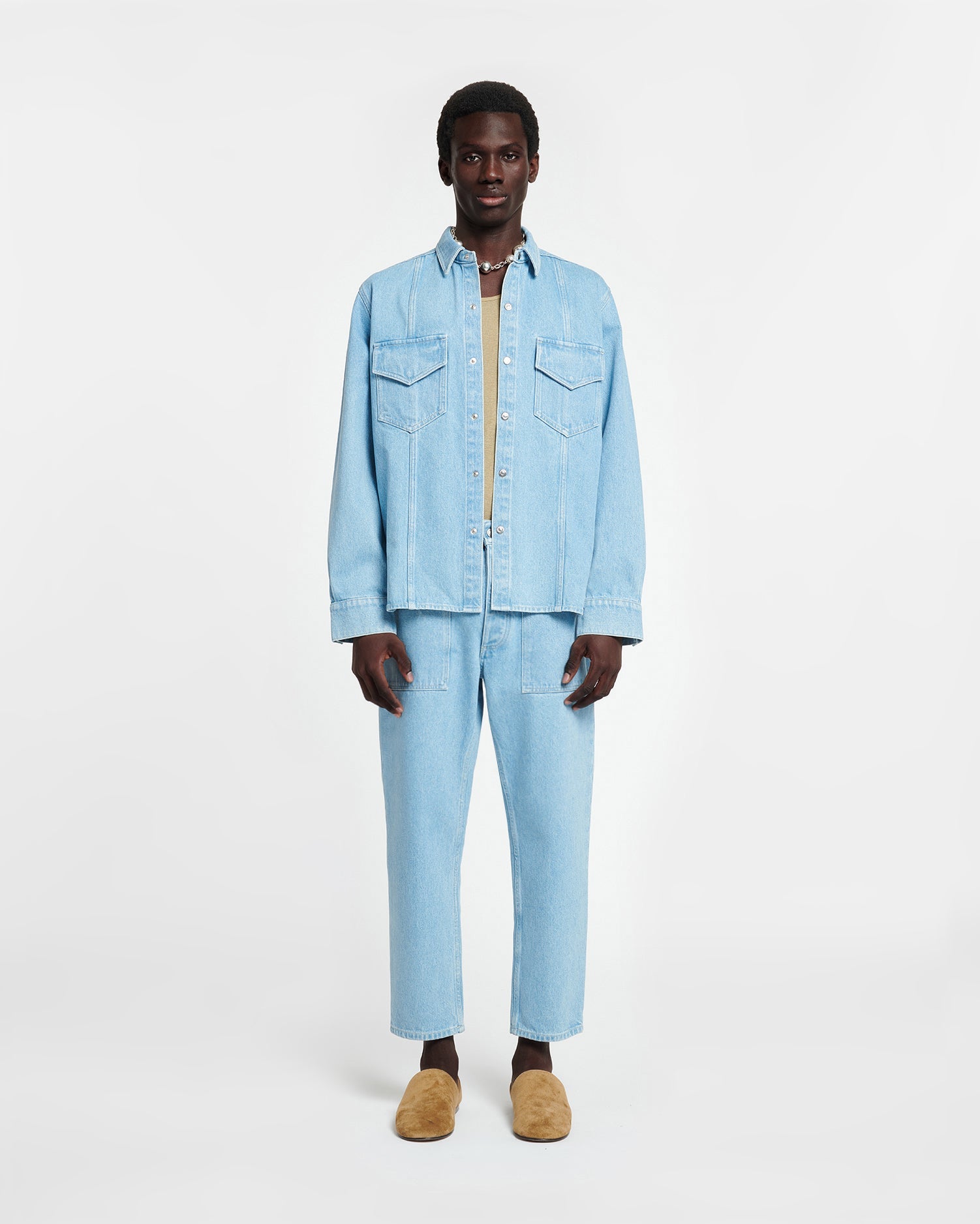 Jean de travail fuselé décontracté pour homme en denim délavé clair écologique