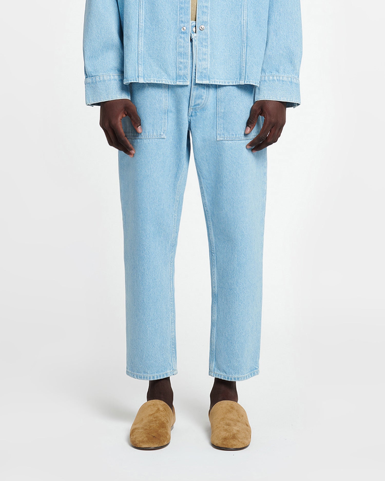 Jean de travail fuselé décontracté pour homme en denim délavé clair écologique