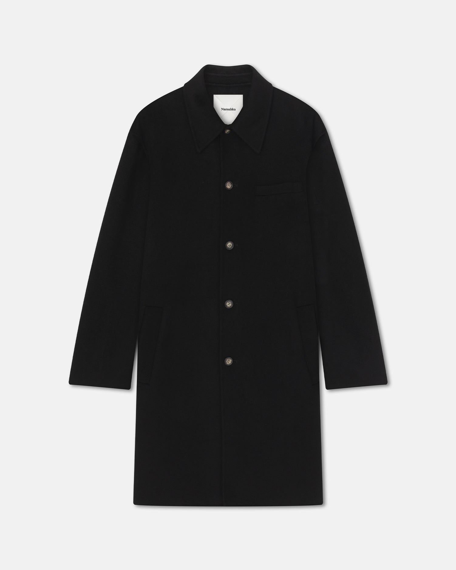 Manteau Long Oversize Noir en Laine et Soie Mélangées à Double Boutonnage