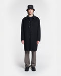 Manteau Long Oversize Noir en Laine et Soie Mélangées à Double Boutonnage