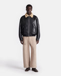 Blouson d'aviateur oversize en shearling contrecollé noir à col Cornstalk