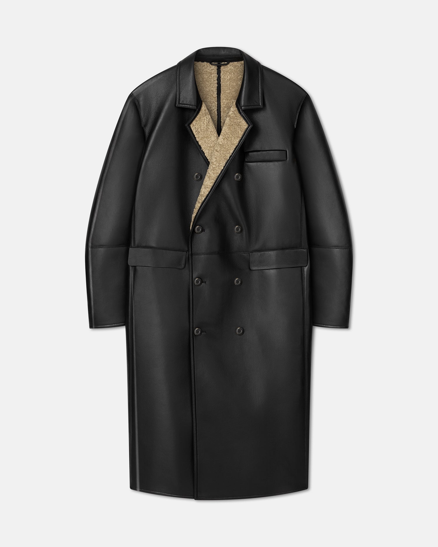 Manteau long homme en shearling double boutonnage surdimensionné collé noir Cornstalk