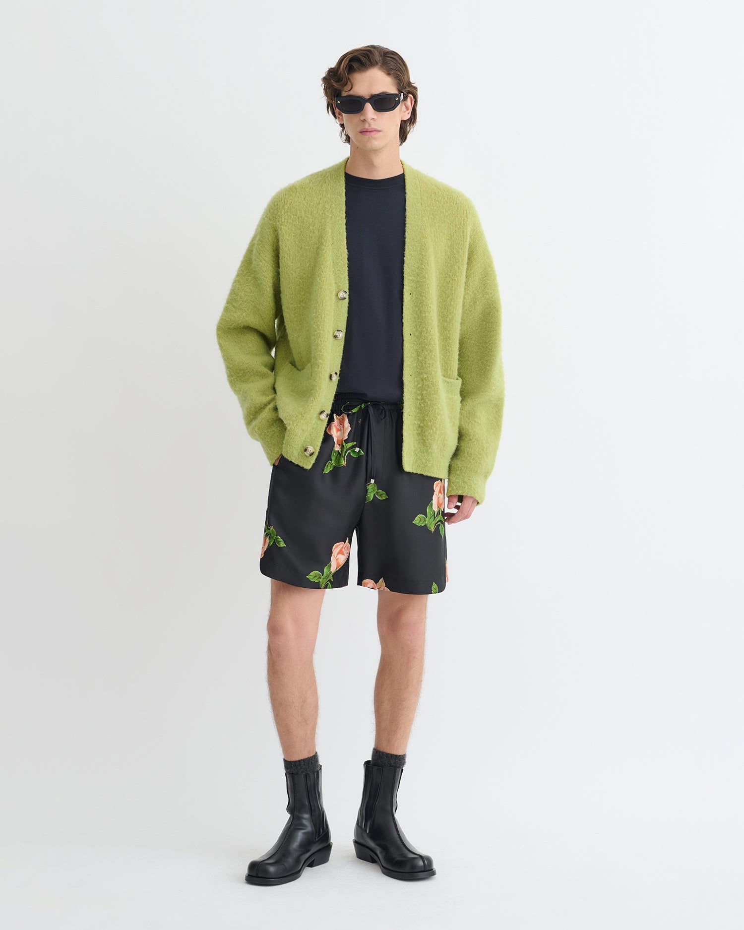 Cardigan surdimensionné en alpaga brossé vert vif pour homme