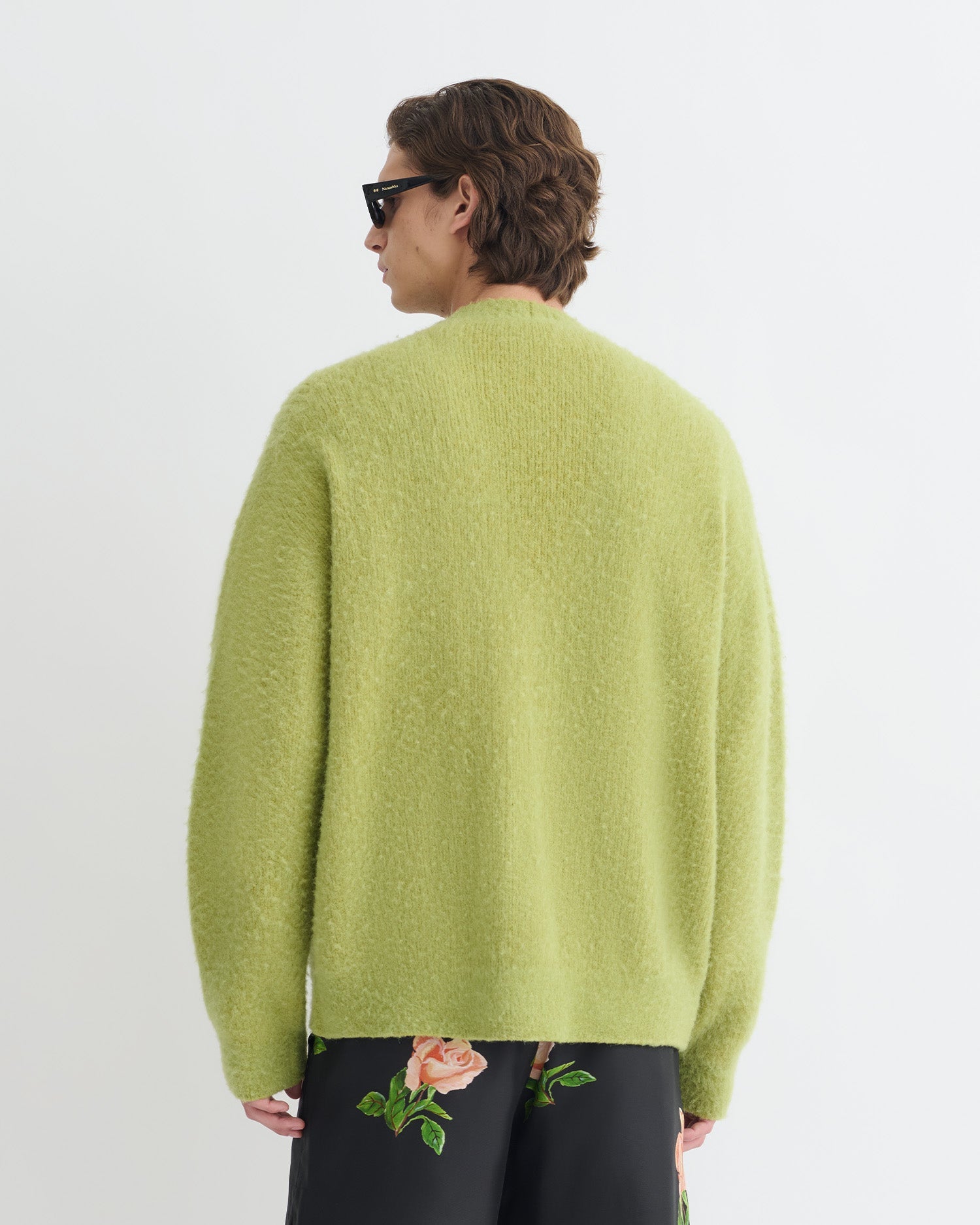 Cardigan surdimensionné en alpaga brossé vert vif pour homme
