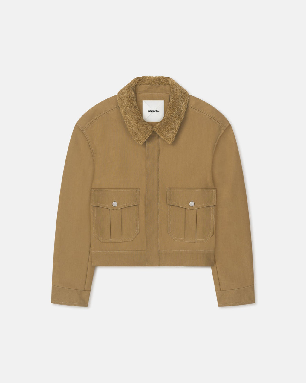 Veste en coton huilé kaki jaune pour homme avec col en fausse fourrure de mouton