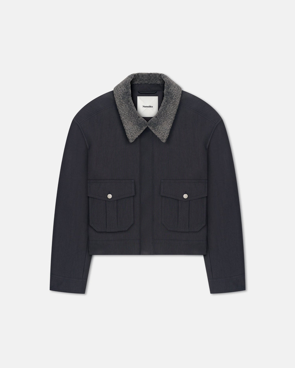 Veste oversize en coton ciré graphite avec col en fausse peau de mouton