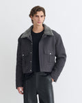 Veste oversize en coton ciré graphite avec col en fausse peau de mouton