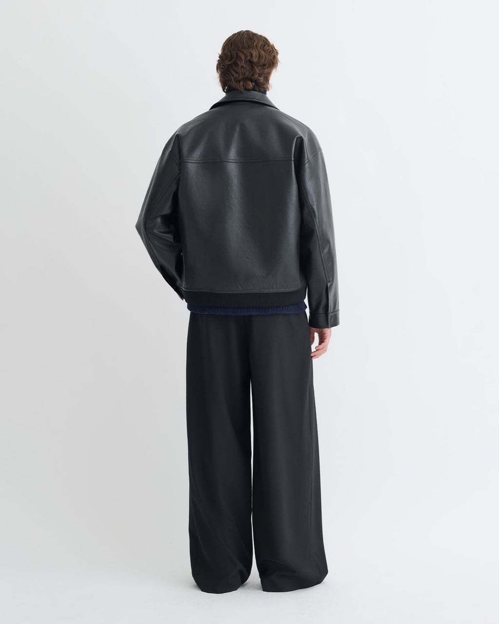 Blouson homme ample en cuir régénéré noir, multipoches, taille élastiquée
