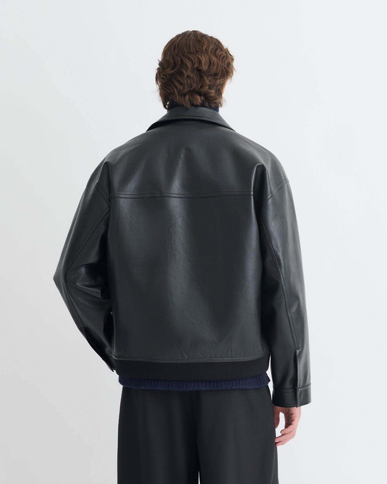 Blouson homme ample en cuir régénéré noir, multipoches, taille élastiquée