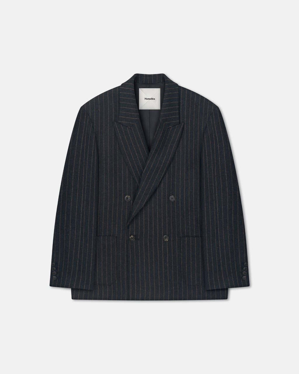 Veste de blazer oversize en laine à rayures craie, croisée, noir et gris