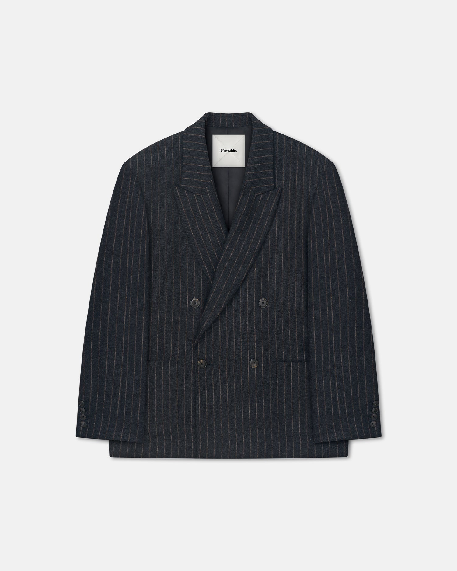 Veste de blazer oversize en laine à rayures craie, croisée, noir et gris