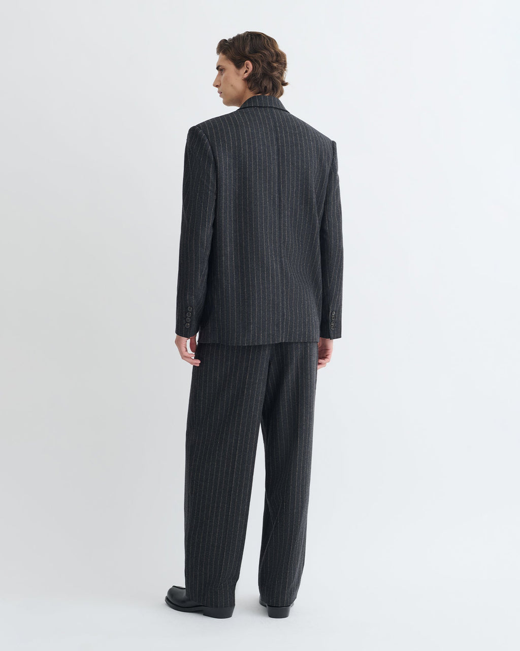 Veste de blazer oversize en laine à rayures craie, croisée, noir et gris