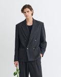 Veste de blazer oversize en laine à rayures craie, croisée, noir et gris