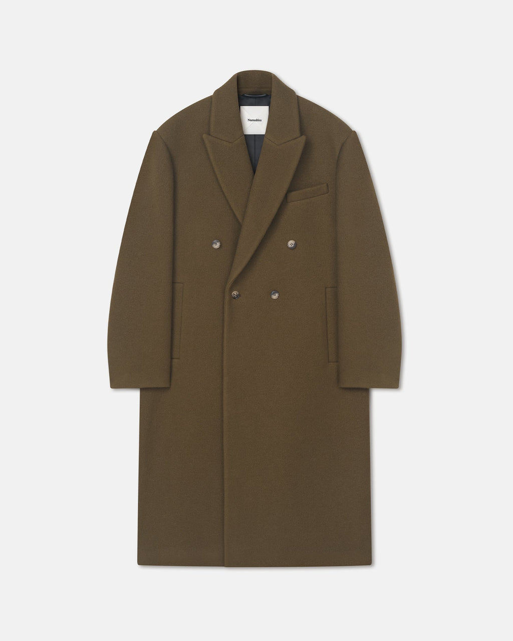 Manteau croisé en laine feutrée vert olive pour homme, épaules tombantes