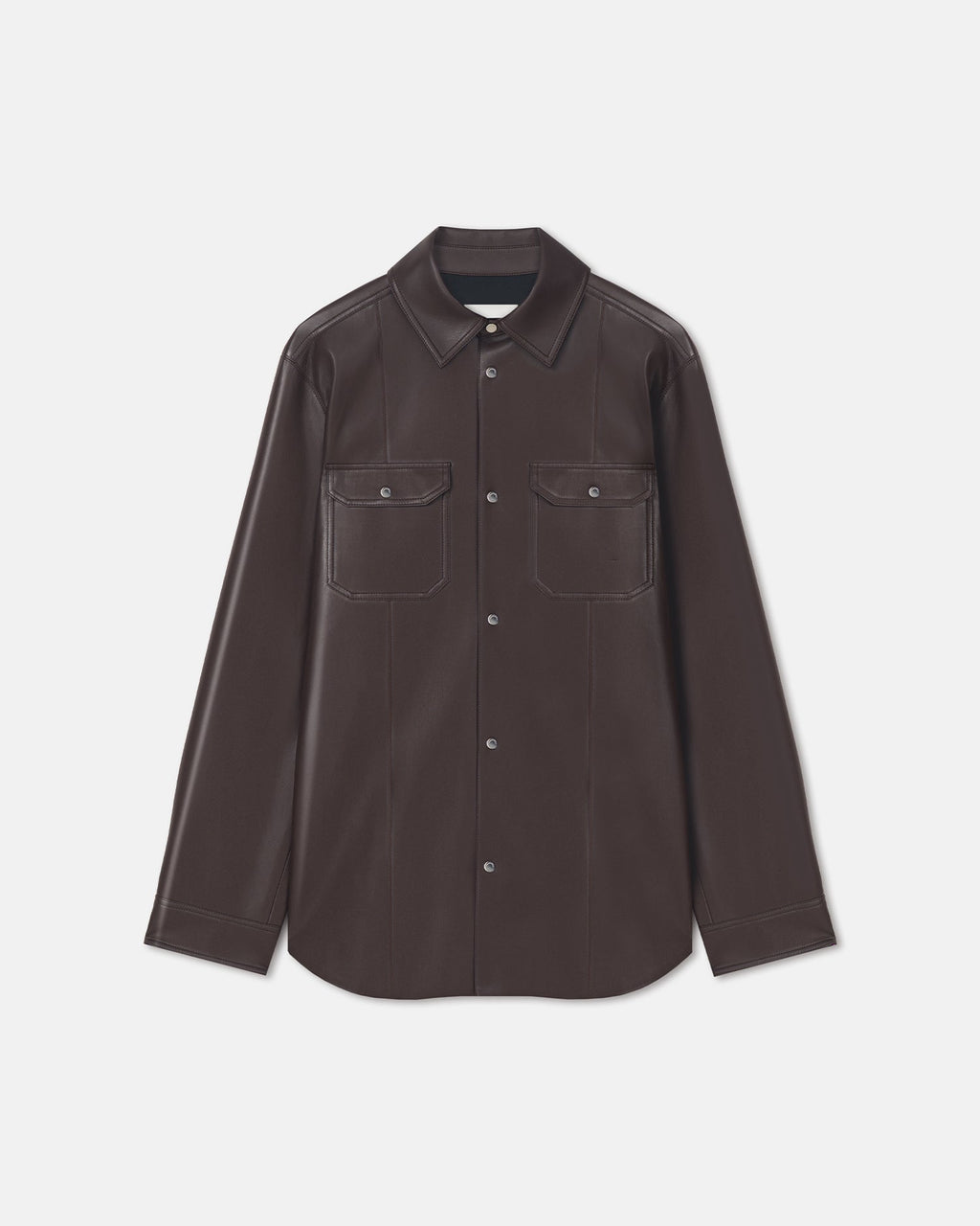 Chemise homme marron café en similicuir à manches longues et poches à rabat
