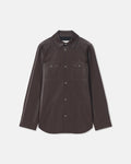 Chemise homme marron café en similicuir à manches longues et poches à rabat