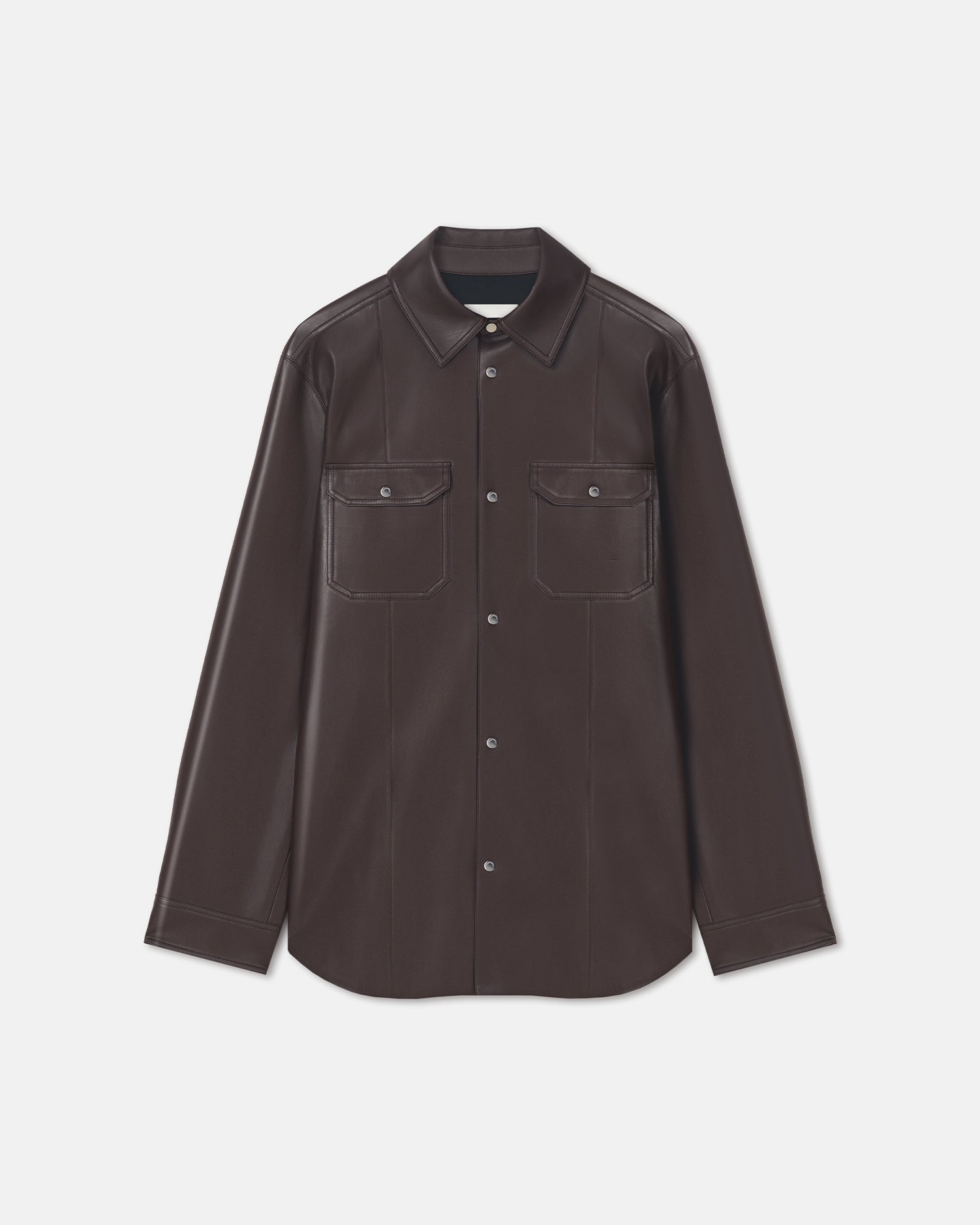 Chemise homme marron café en similicuir à manches longues et poches à rabat