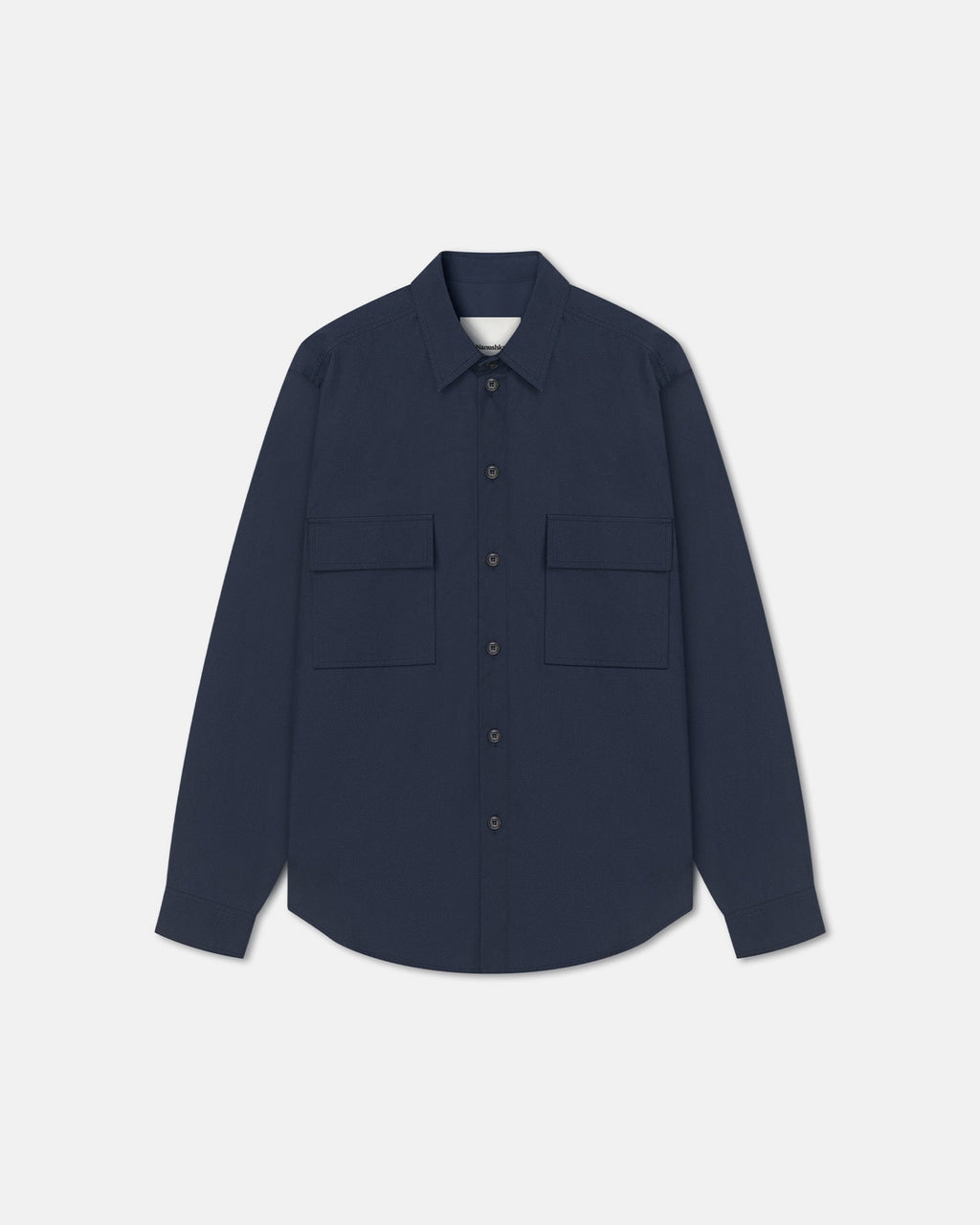 Chemise boutonnée à manches longues en popeline épaisse bleu marine à col classique