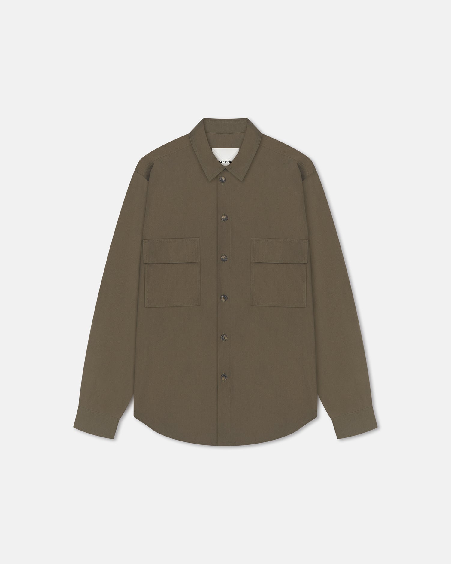 Chemise boutonnée à manches longues en popeline épaisse vert olive avec poches poitrine pour homme