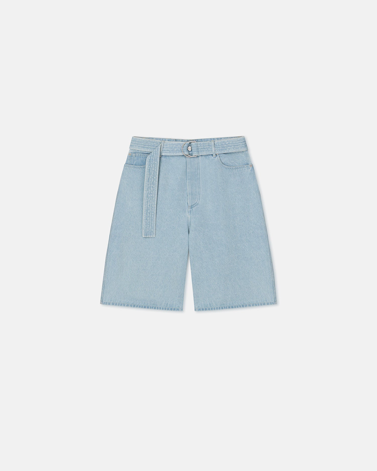 Bermuda en jean bleu clair délavé écologique taille haute ceinturé pour homme