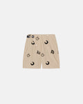 Short pour homme surdimensionné brodé de perles rayé beige et noir avec boucle en métal