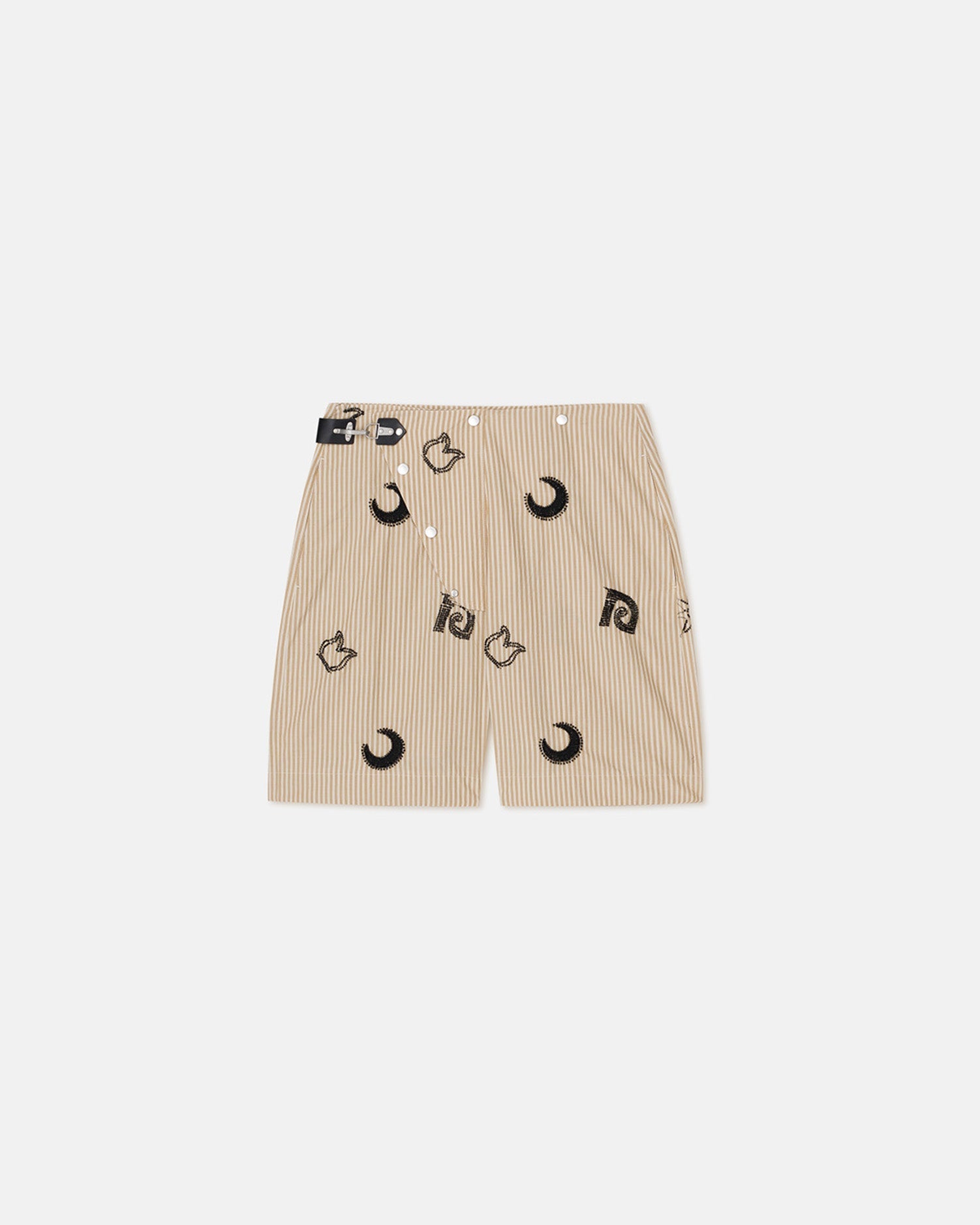 Short pour homme surdimensionné brodé de perles rayé beige et noir avec boucle en métal