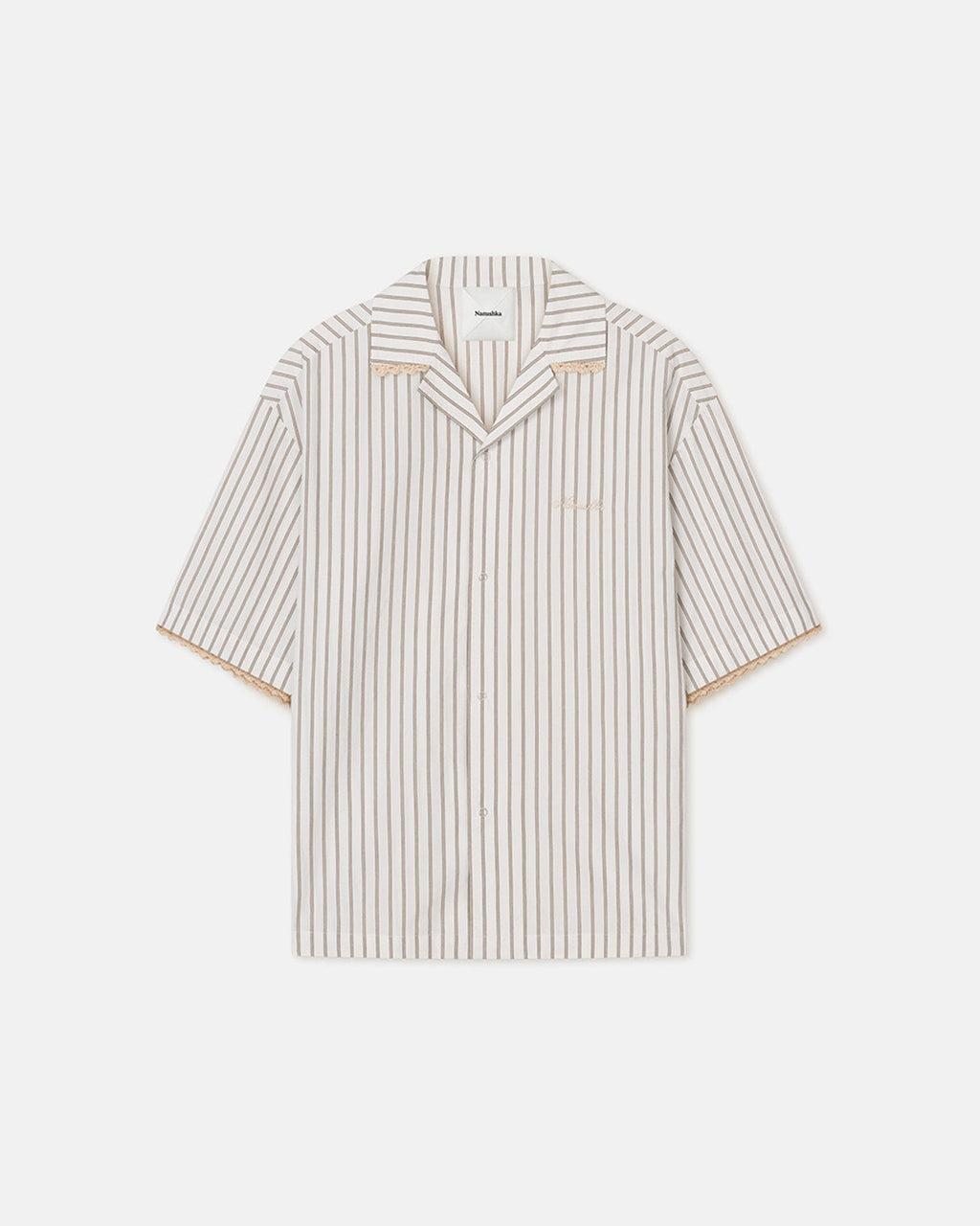 Chemise à manches courtes en crochet rayée crème coupe décontractée pour homme