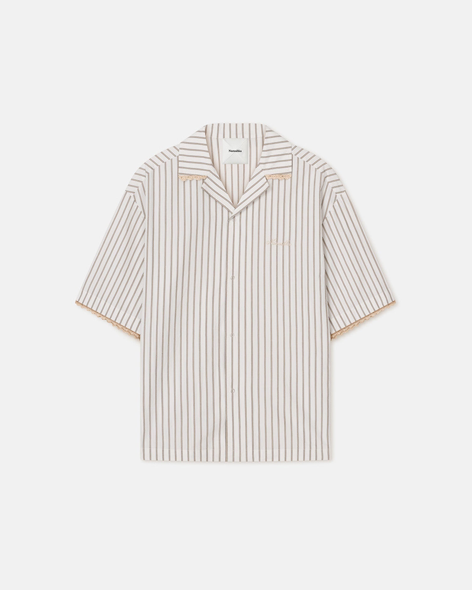 Chemise à manches courtes en crochet rayée crème coupe décontractée pour homme