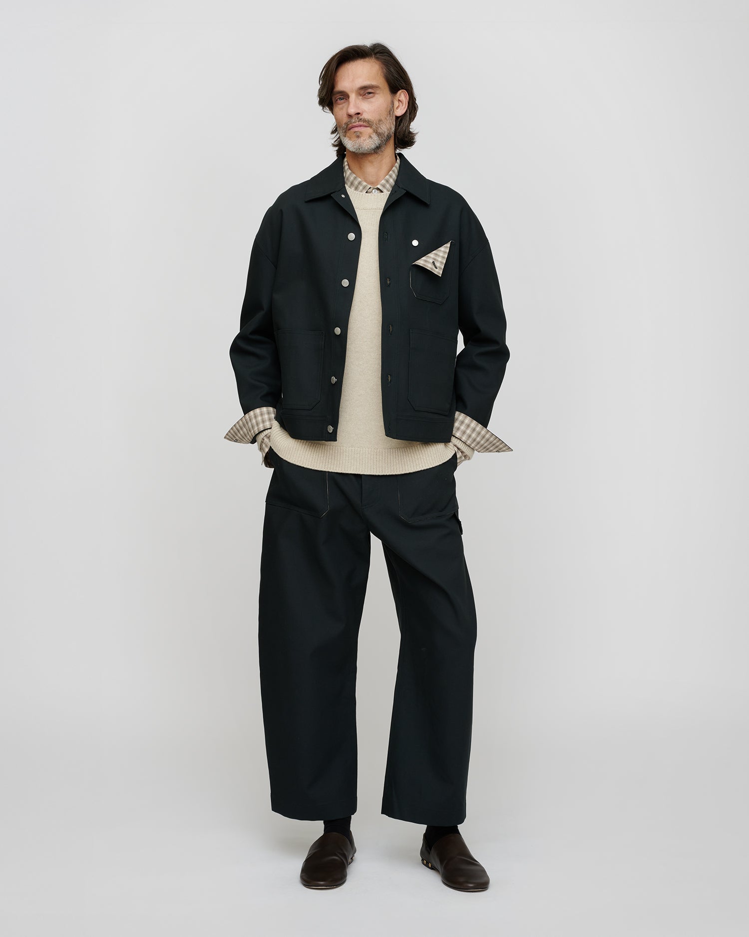 Veste homme structurée oversize en sergé avec boutons-pression anthracite foncé