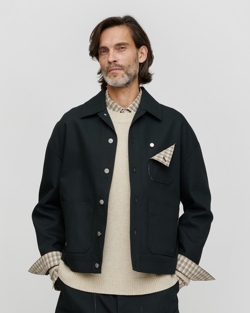 Veste homme structurée oversize en sergé avec boutons-pression anthracite foncé