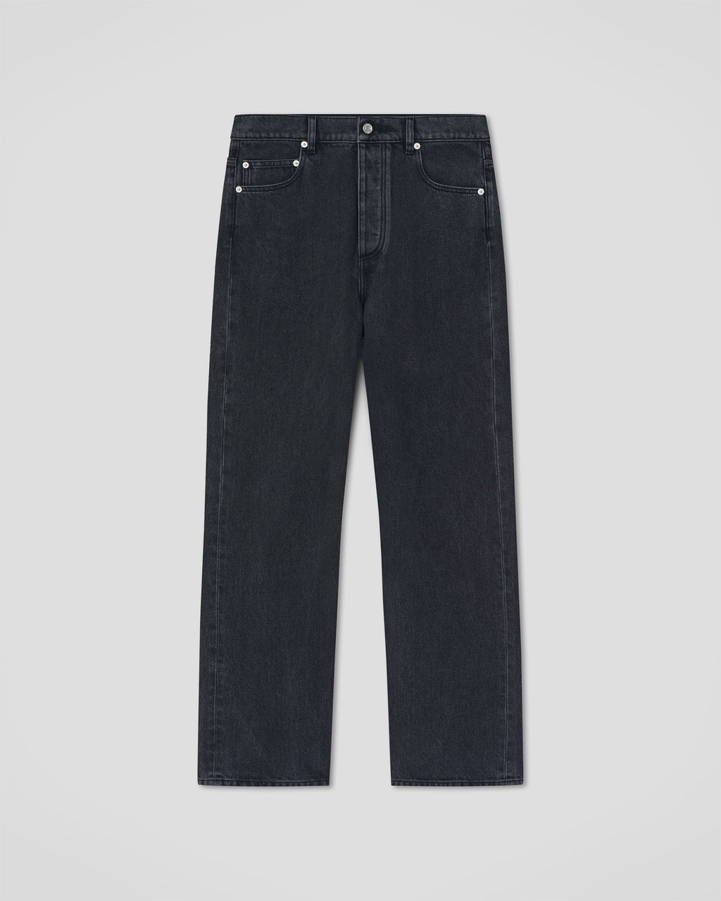 Jean en denim noir délavé pour homme, coupe droite, cinq poches, coupe classique
