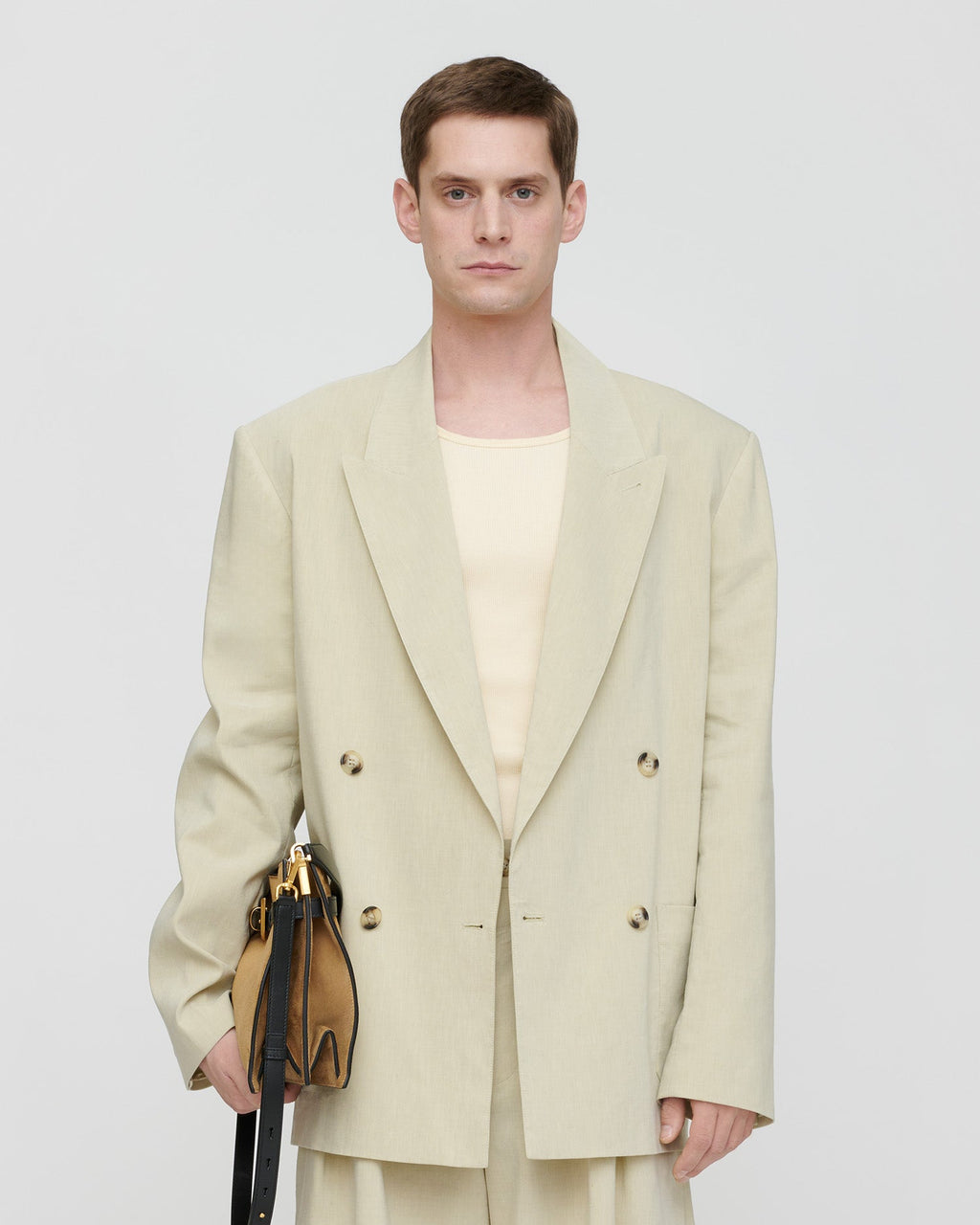 Blazer croisé surdimensionné en lin sauge délavé