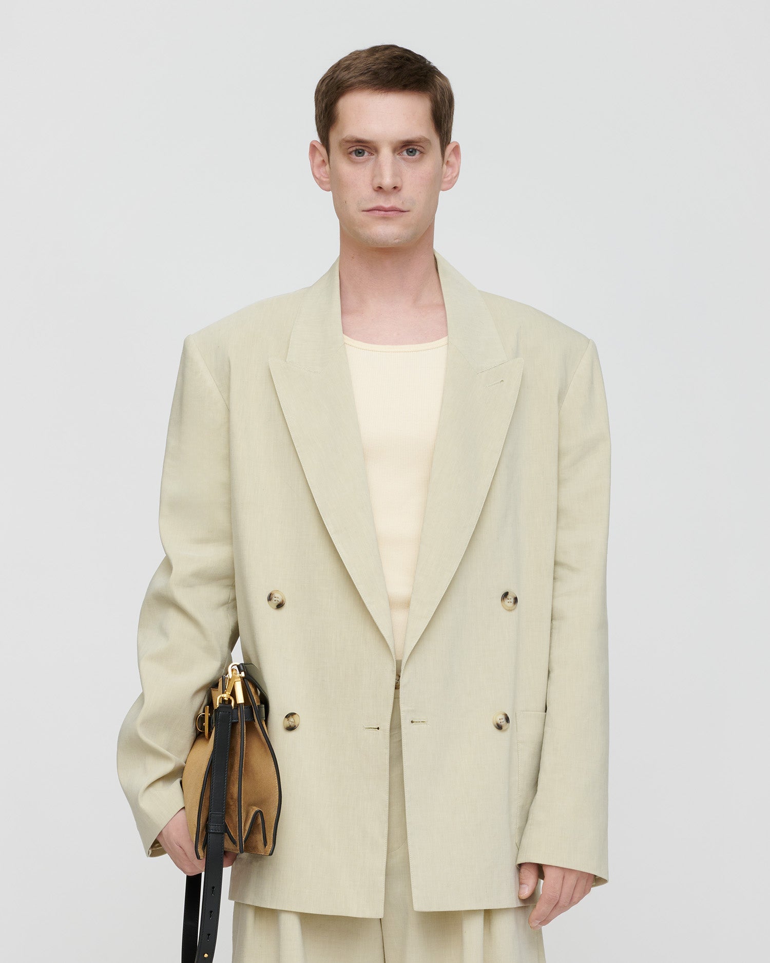 Blazer croisé surdimensionné en lin sauge délavé