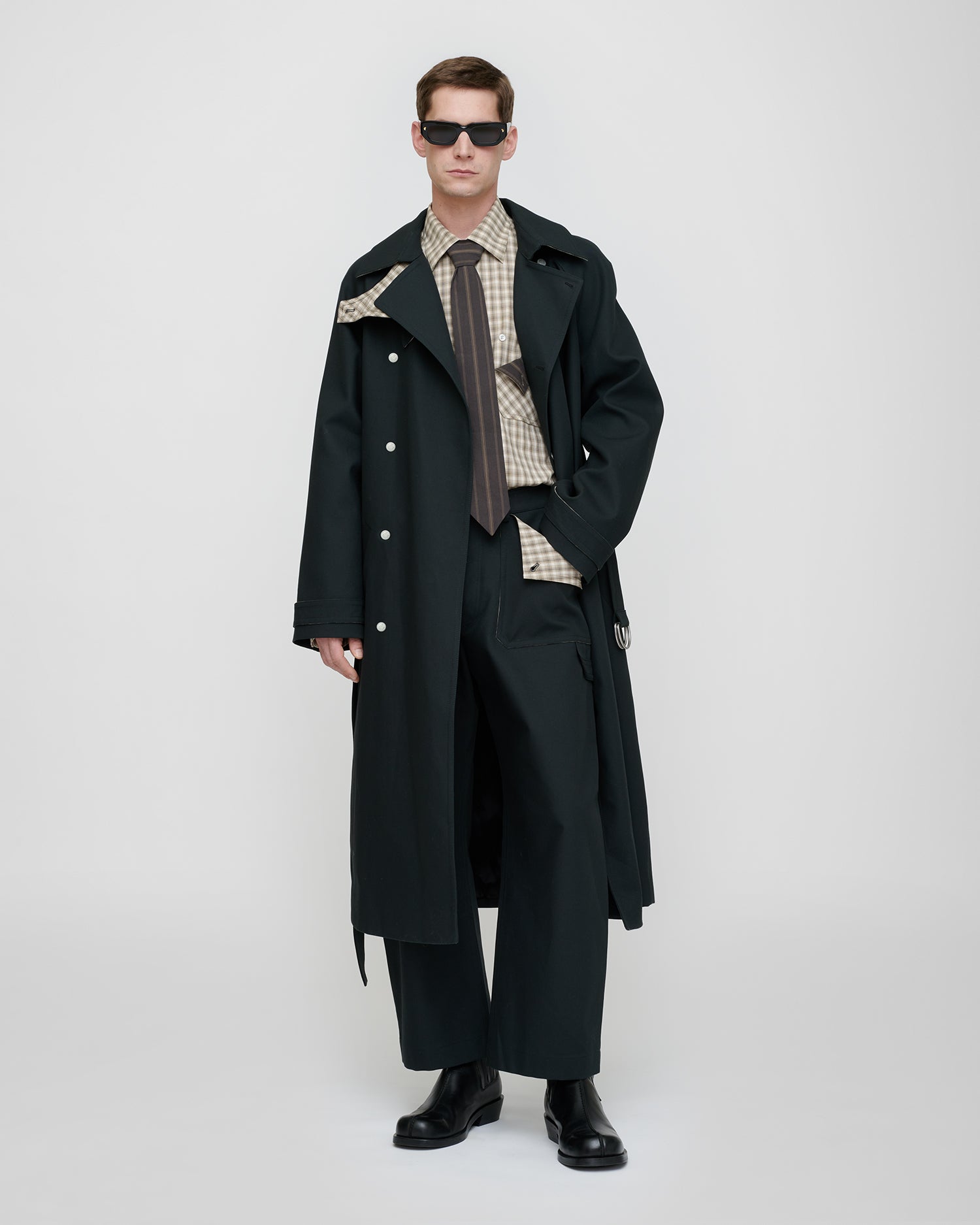 Manteau croisé structuré en sergé Anthracite Coupe Classique Homme