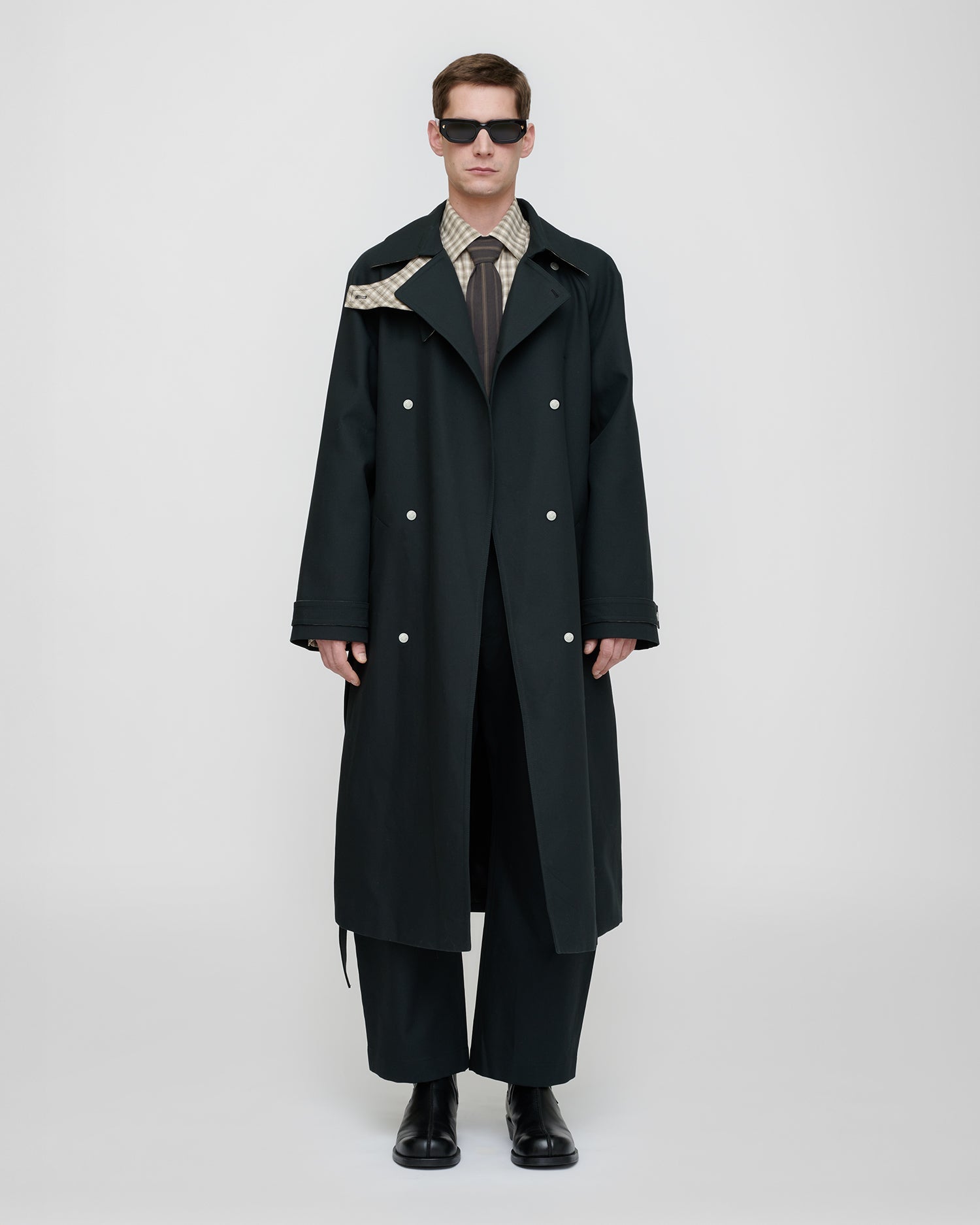 Manteau croisé structuré en sergé Anthracite Coupe Classique Homme