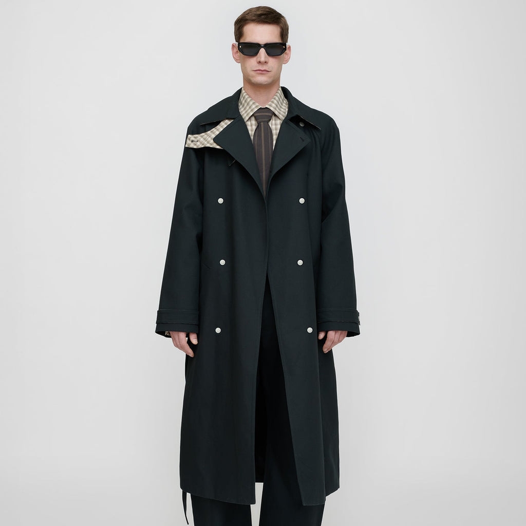 Manteau croisé structuré en sergé Anthracite Coupe Classique Homme